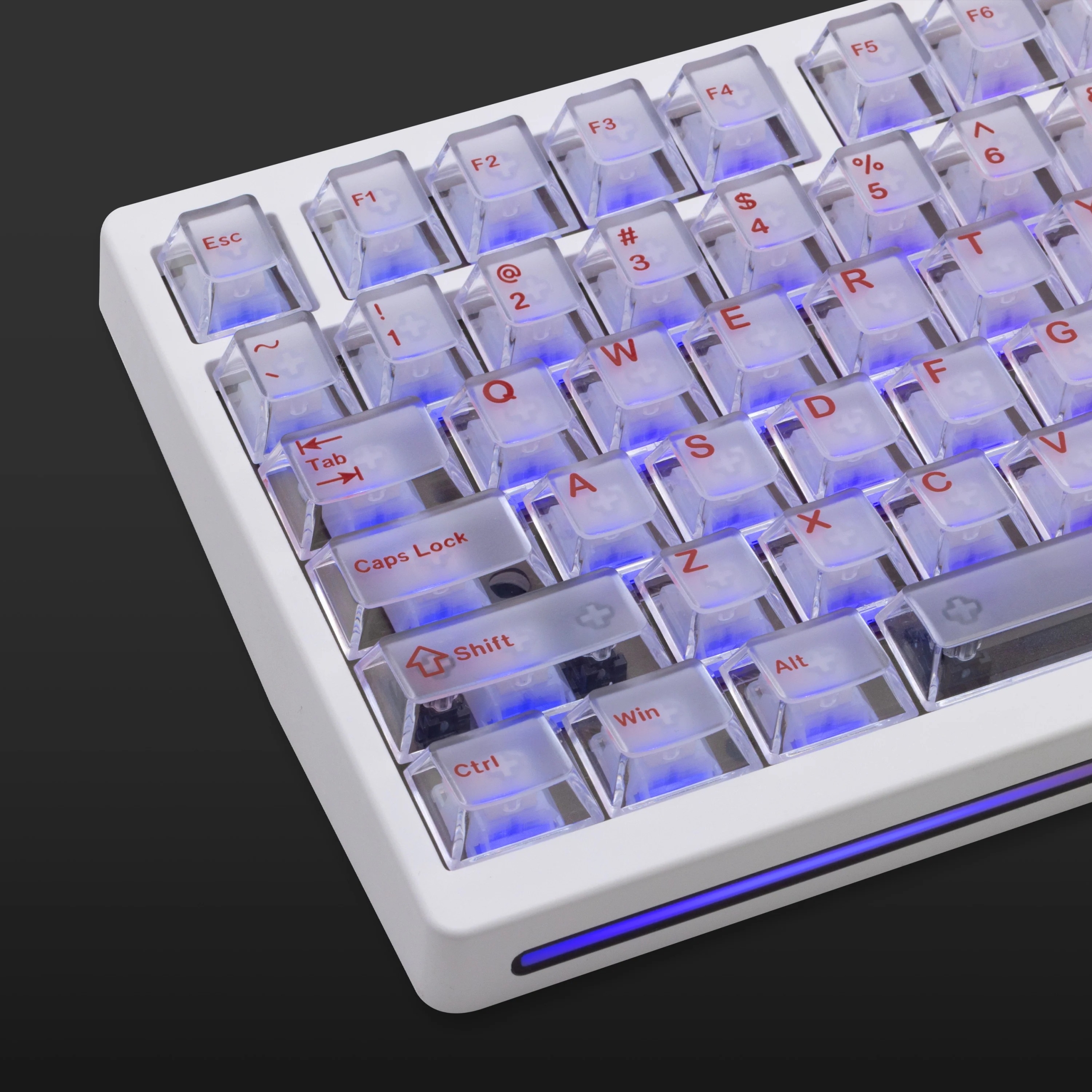 Close-up view of the white PMOKEY P75 custom keybo
