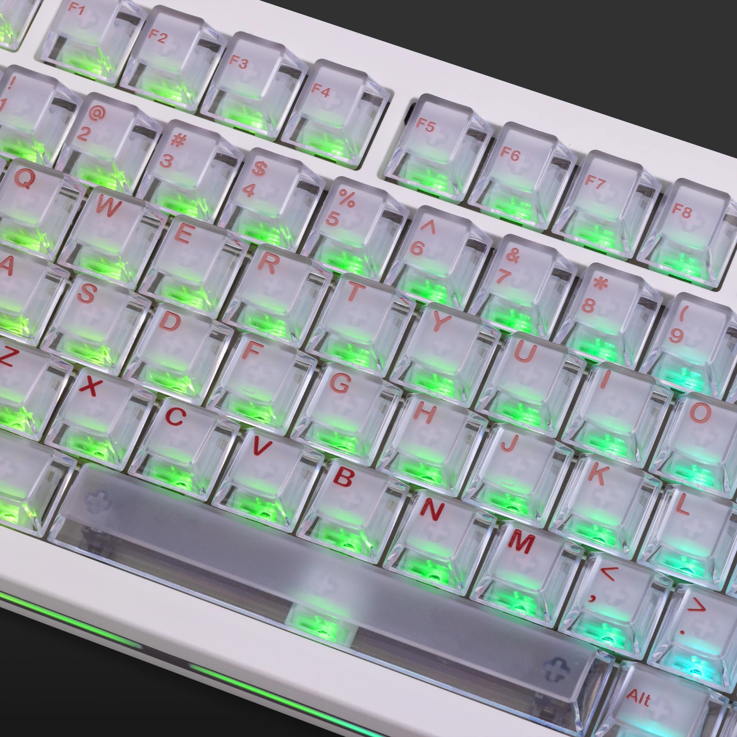 Macro shot highlighting the premium keycaps and gr